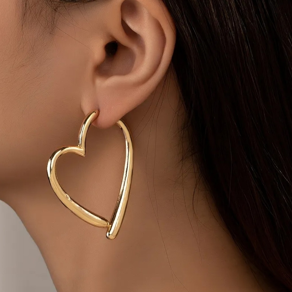 Gold Heart-Shaped Hoop Earrings
